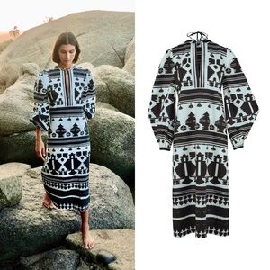 JOHANNA ORTIZ Sierra Madre Printed Cotton Tunic Dress in Blue Black